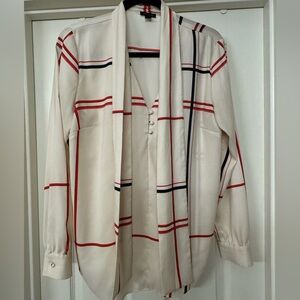 Ann Taylor - plaid print bow tie blouse - M